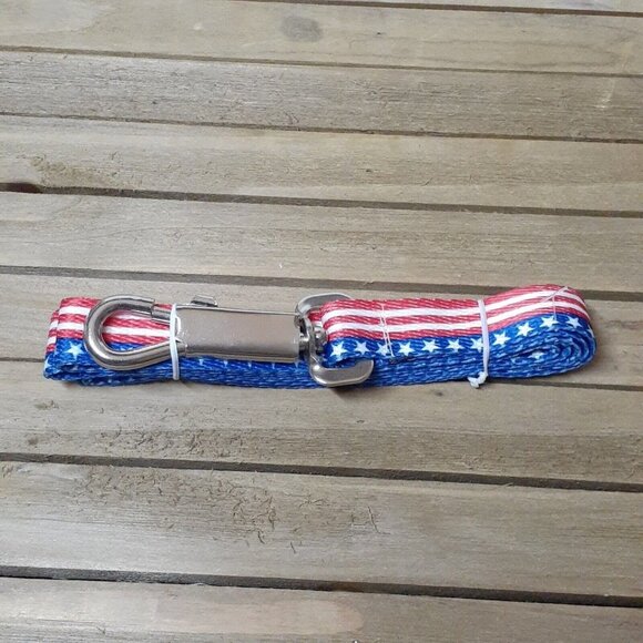 Dog Leash Patriotic Red White Blue Stars Stripes 4th of July .75" Wide - Picture 1 of 7